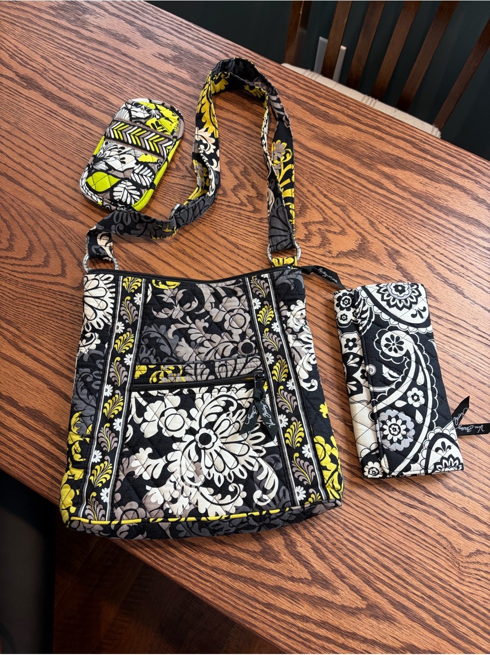 Vera Bradley set in Quilted Floral Black, White & Yellow -